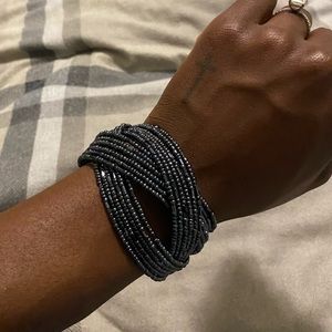 Dark Blue Beaded Cuff Bracelet